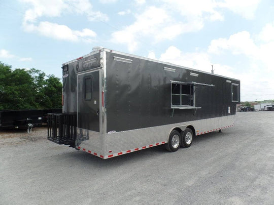 8.5' x 36' Gooseneck Charcoal Grey Concession Food Catering Trailer - SLE Equipment - 1