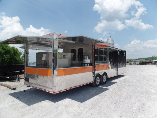 8.5' x 30' Concession Black & Orange Food Catering Event Trailer - SLE Equipment - 1