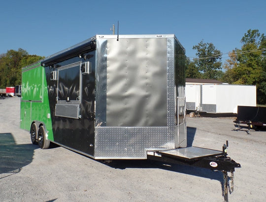 8.5' x 22' Concession Food Trailer Grey/Green With Appliances