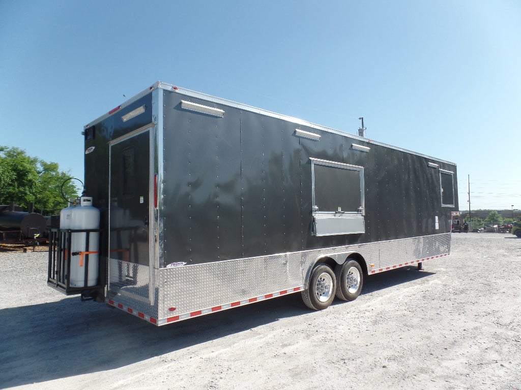 8.5' x 36' Gooseneck Charcoal Grey Concession Food Trailer With Appliances