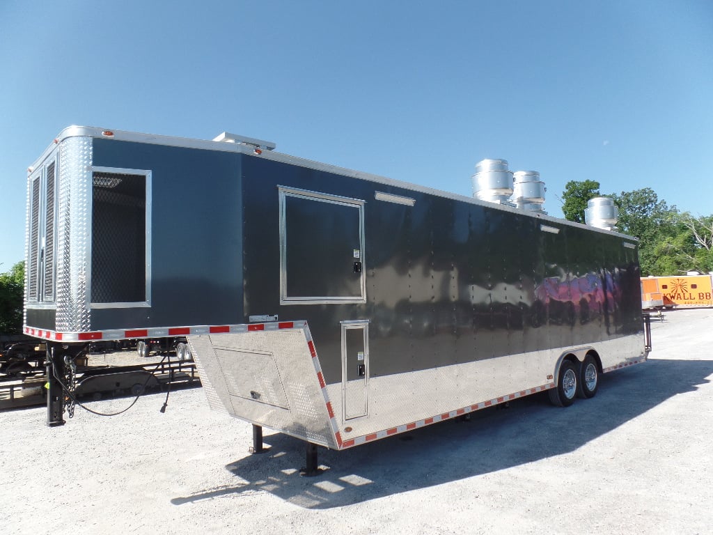 8.5' x 36' Gooseneck Charcoal Grey Concession Food Trailer With Appliances