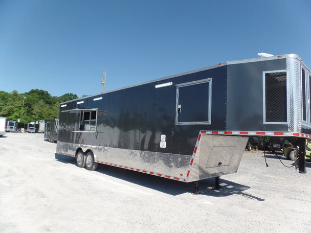 8.5' x 36' Gooseneck Charcoal Grey Concession Food Trailer With Appliances