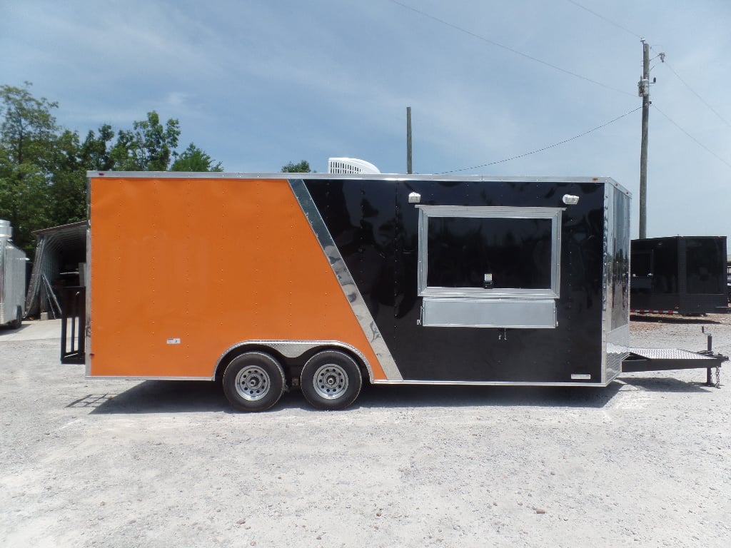 8.5' x 20' Black And Orange Food Catering Concession Trailer