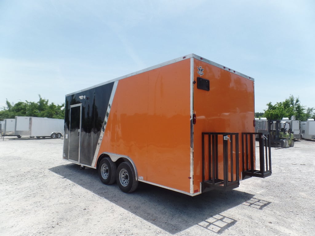 8.5' x 20' Black And Orange Food Catering Concession Trailer