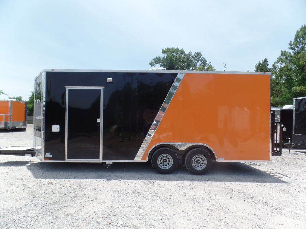 8.5' x 20' Black And Orange Food Catering Concession Trailer