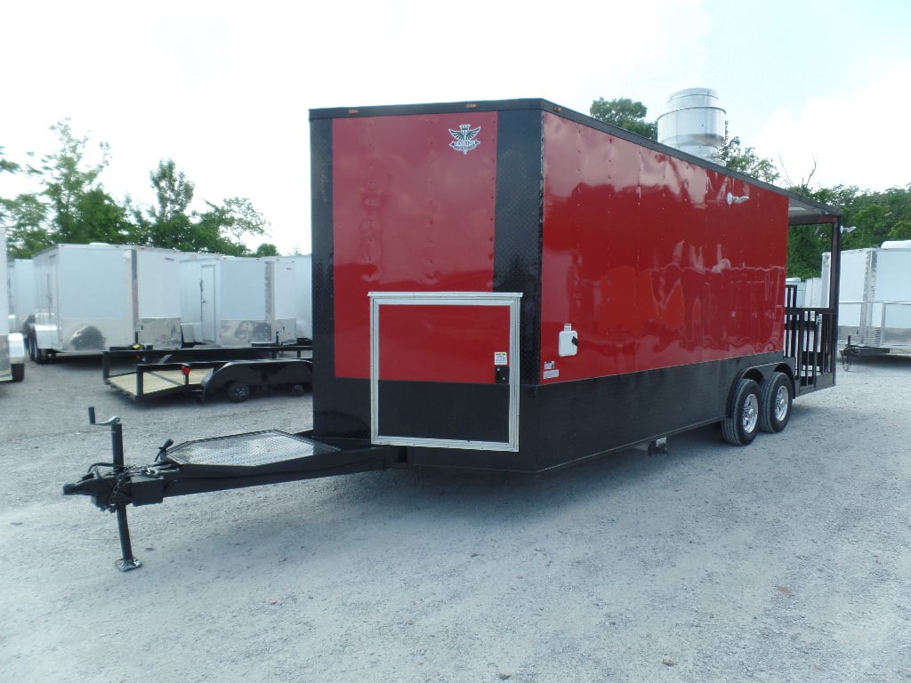 8.5' x 22' Red Porch Style Concession Food Trailer