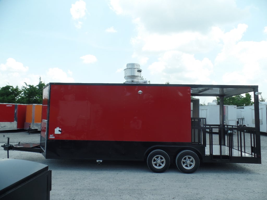 8.5' x 22' Red Porch Style Concession Food Trailer