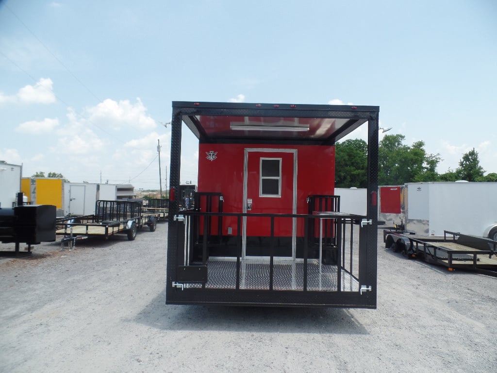 8.5' x 22' Red Porch Style Concession Food Trailer