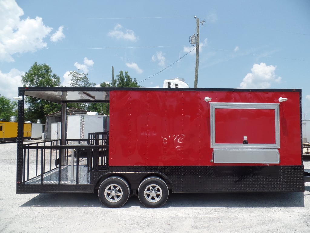 8.5' x 22' Red Porch Style Concession Food Trailer