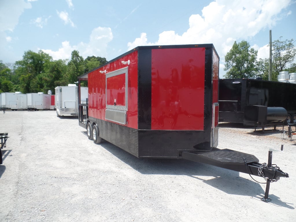 8.5' x 22' Red Porch Style Concession Food Trailer