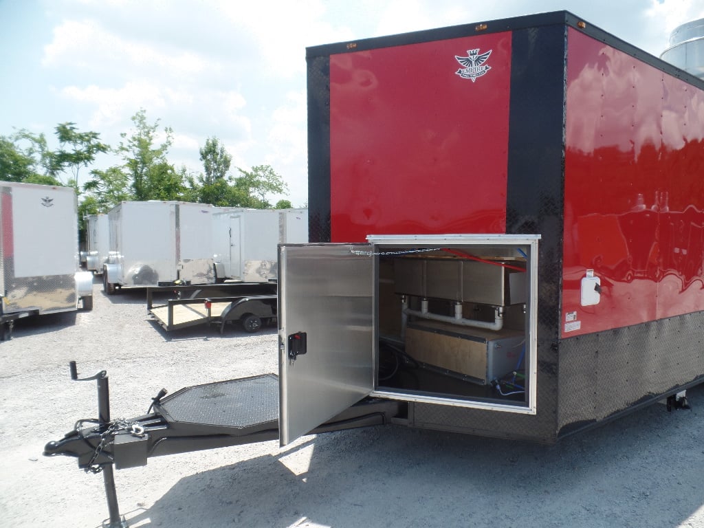 8.5' x 22' Red Porch Style Concession Food Trailer