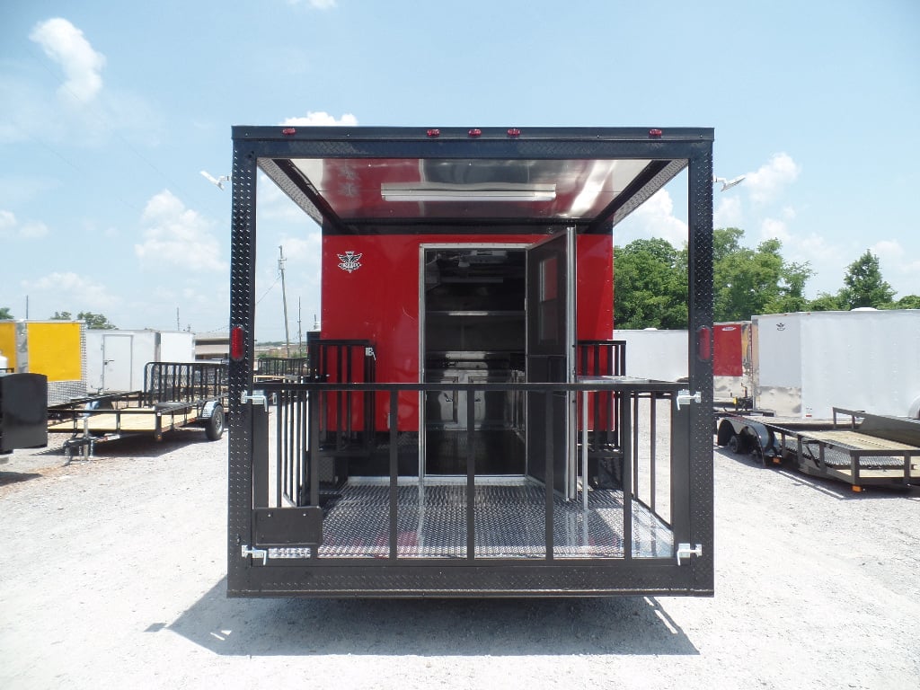 8.5' x 22' Red Porch Style Concession Food Trailer