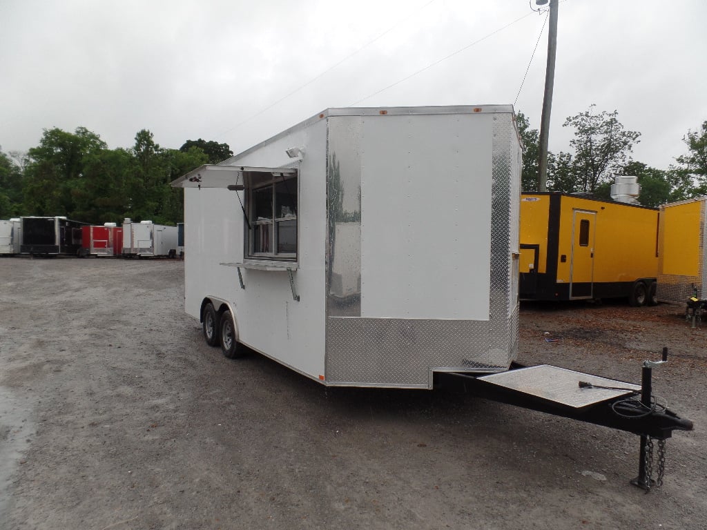 8.5' x 18' White Food Concession Catering Trailer With Appliances