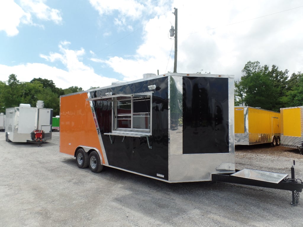 8.5' x 20' Orange And Black Food Concession Trailer With Appliances