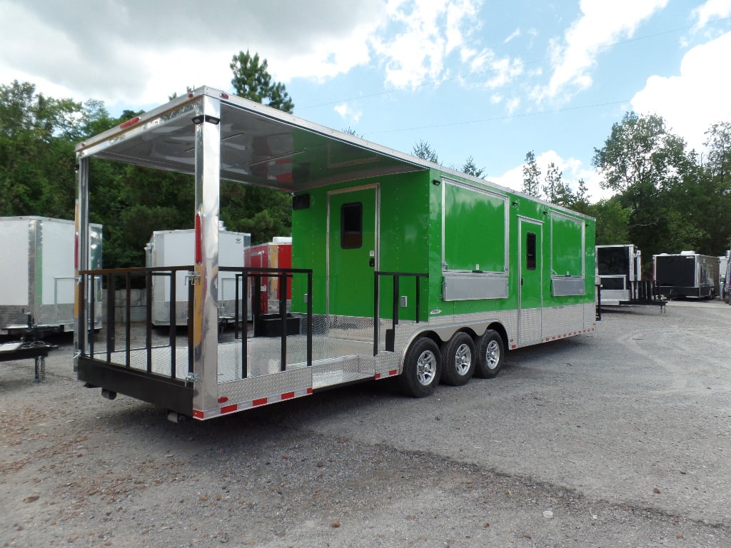 8.5' x 32' Lime Green Catering Food Concession Trailer