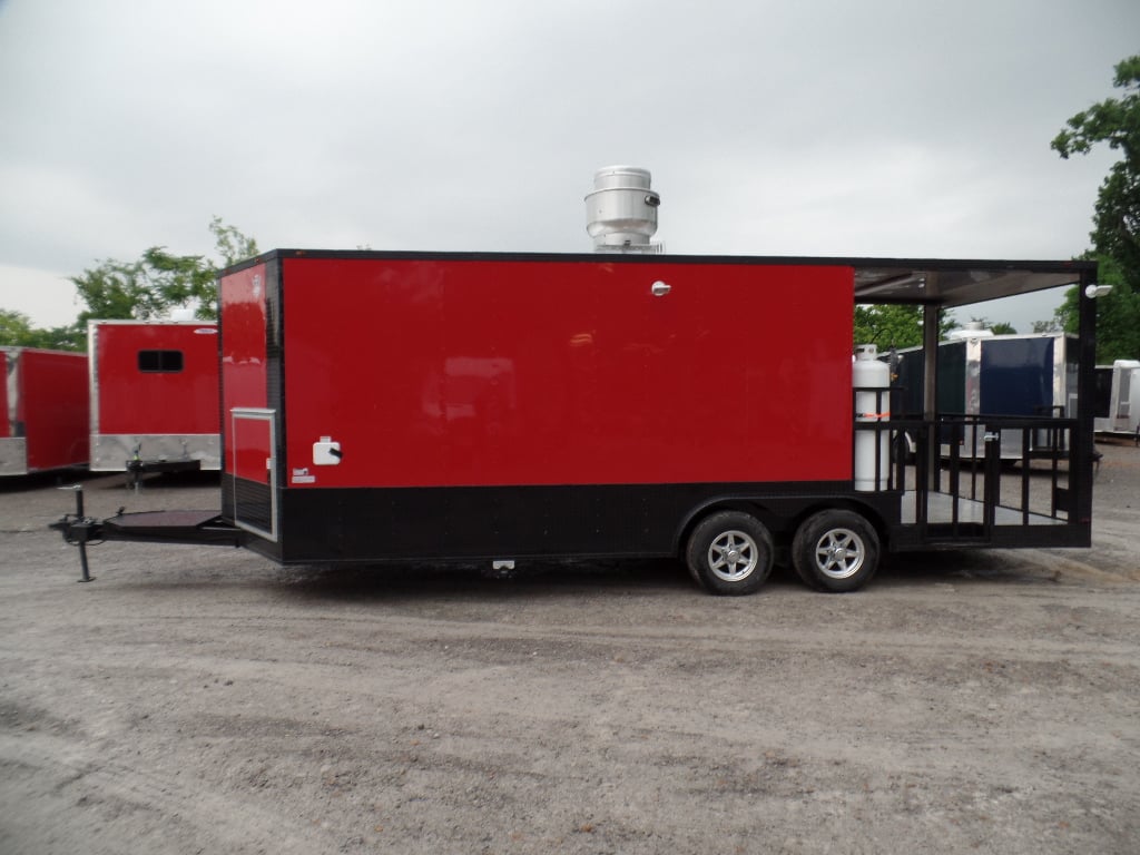 8.5' x 22' Red Blackout Trim Concession Food Trailer With Appliances