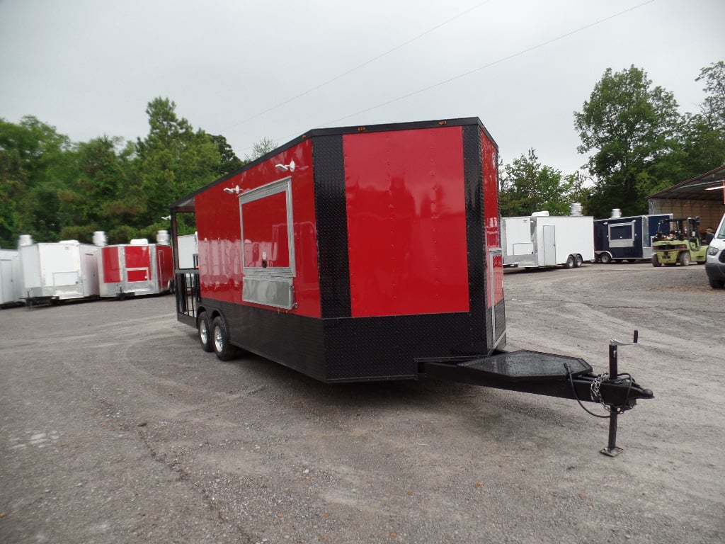 8.5' x 22' Red Blackout Trim Concession Food Trailer With Appliances