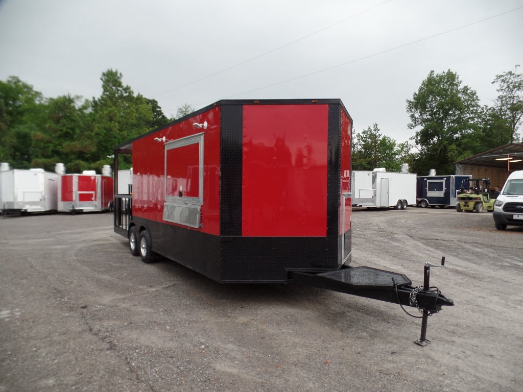 8.5' x 22' Red Blackout Trim Concession Food Trailer With Appliances