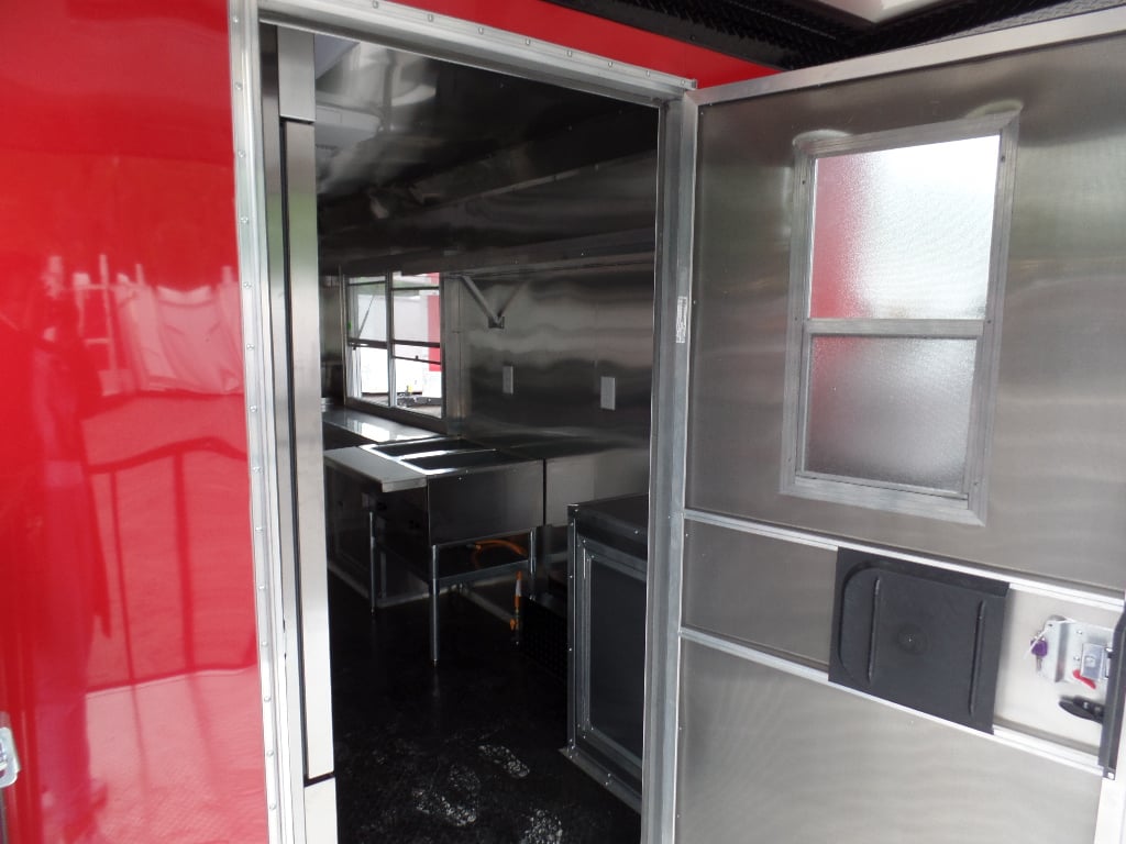 8.5' x 22' Red Blackout Trim Concession Food Trailer With Appliances