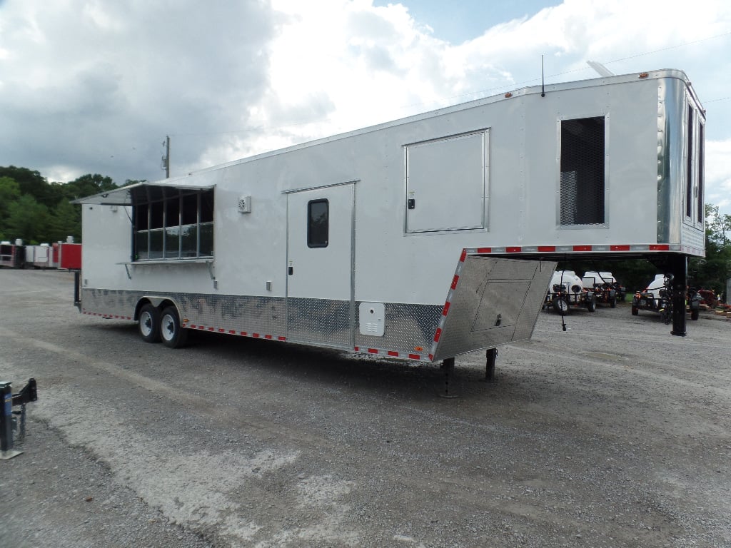 8.5' x 40' White Goose-neck Concession Food Trailer