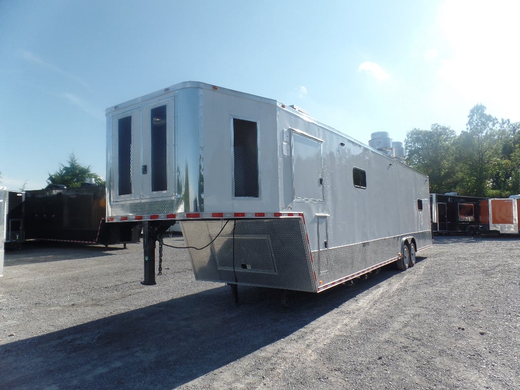 8.5' x 40' White Goose Neck Event Concession Food Trailer With Appliances