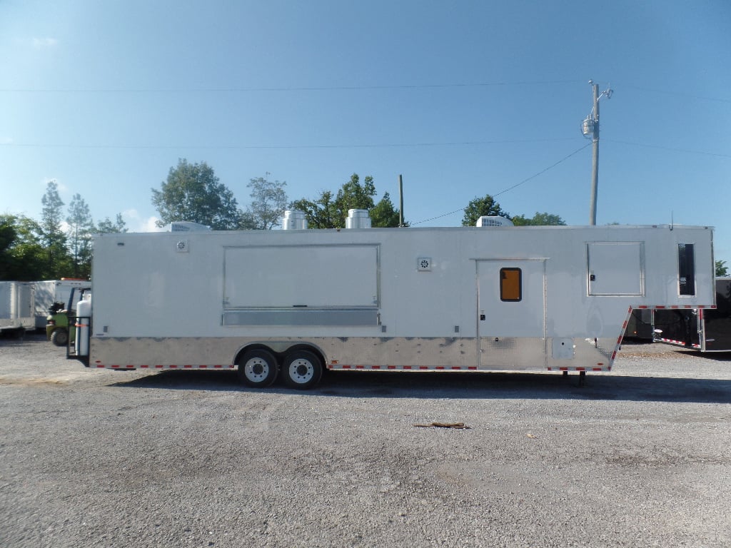 8.5' x 40' White Goose Neck Event Concession Food Trailer With Appliances