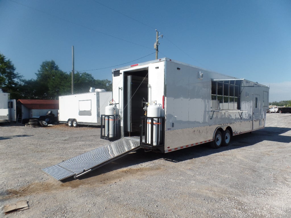 8.5' x 40' White Goose Neck Event Concession Food Trailer With Appliances