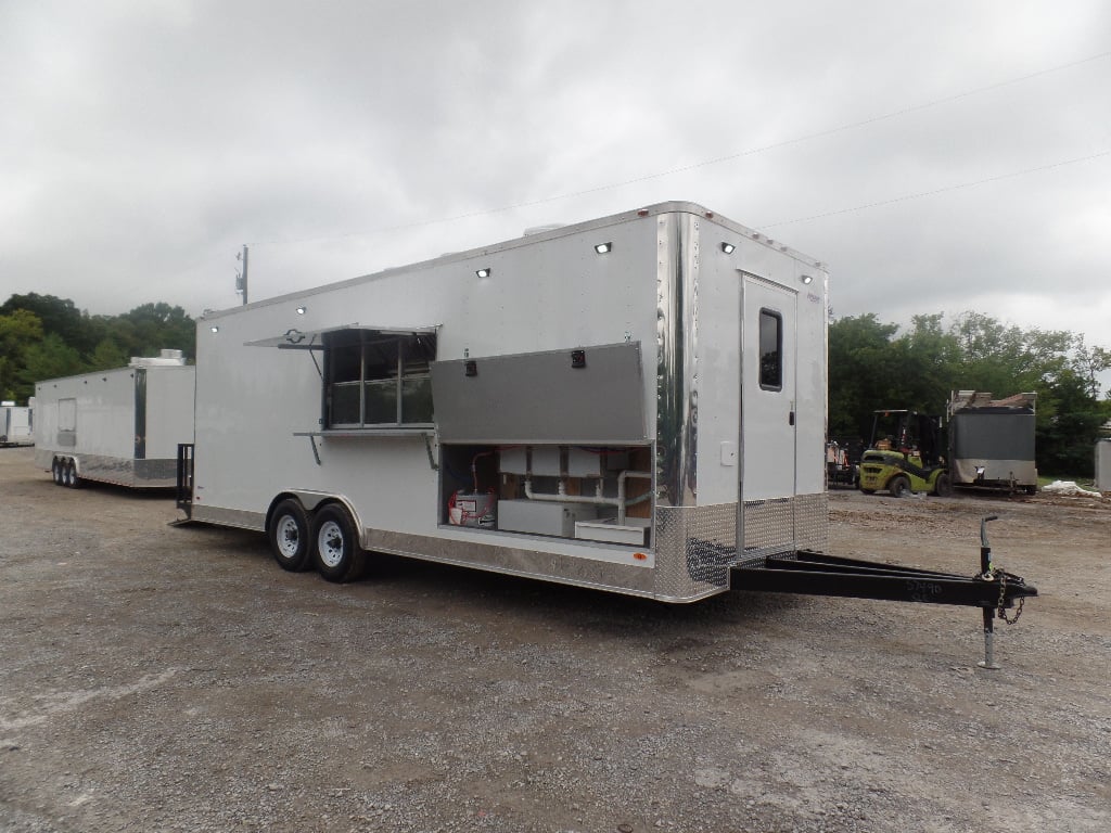 White Flat Front 8.5x24 Food Catering Concession Trailer 1