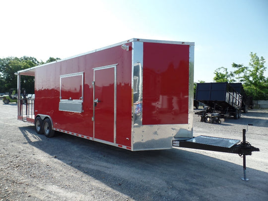 8.5' x 28' Concession Food Trailer Red BBQ Event Catering