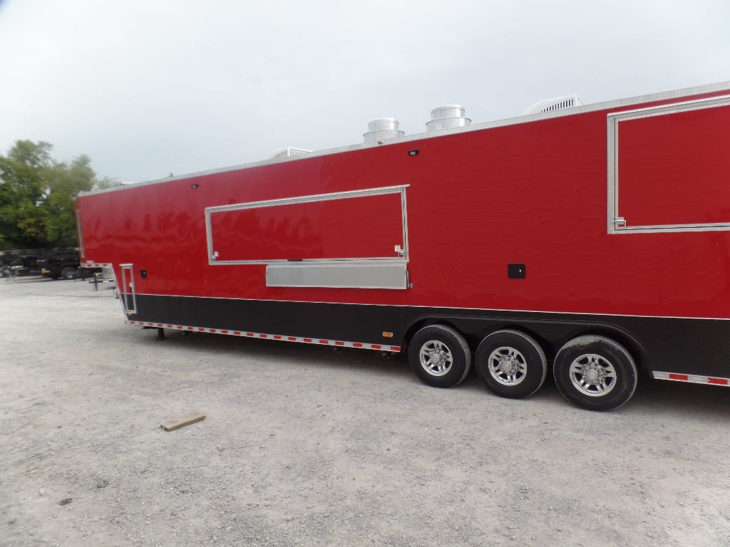 8.5' x 45' Red Gooseneck Concession Food Trailer