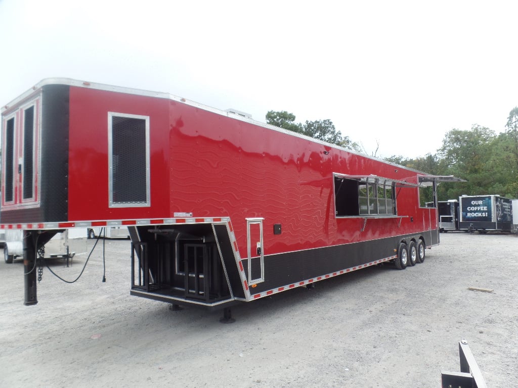 8.5' x 45' Red Gooseneck Concession Food Trailer