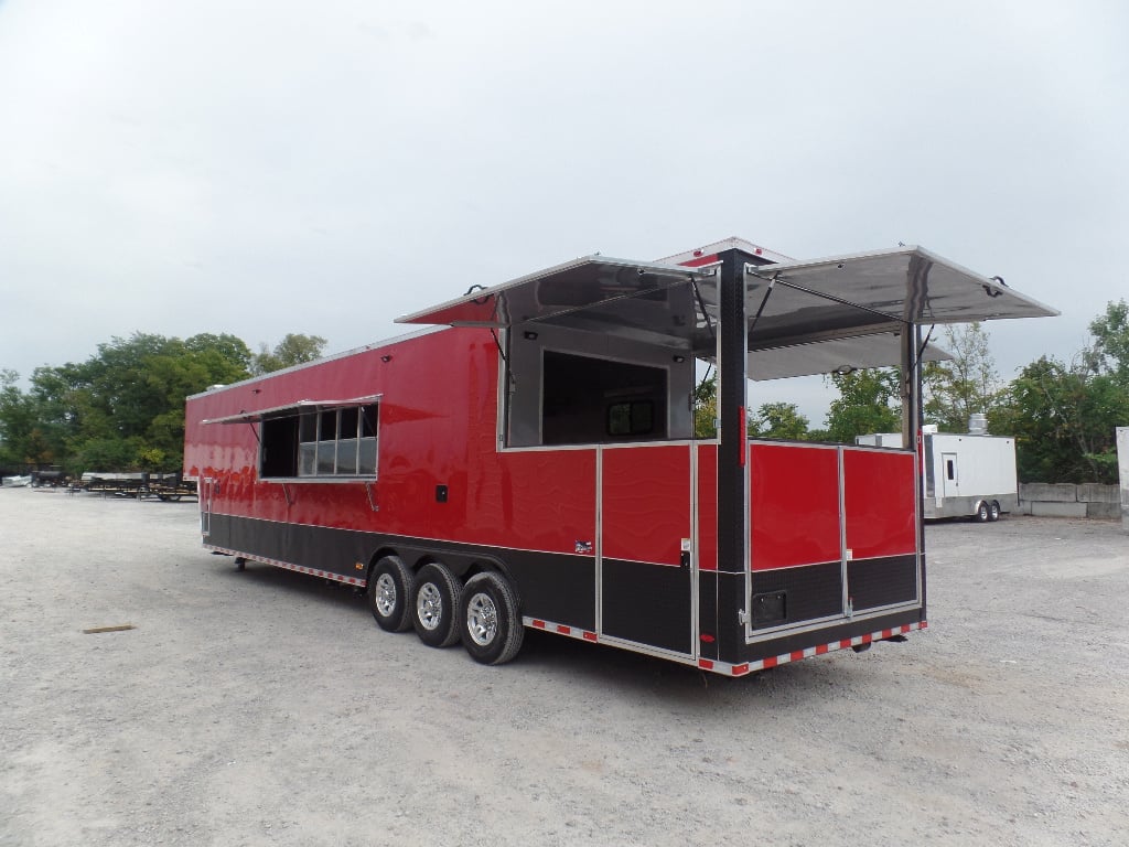 8.5' x 45' Red Gooseneck Concession Food Trailer