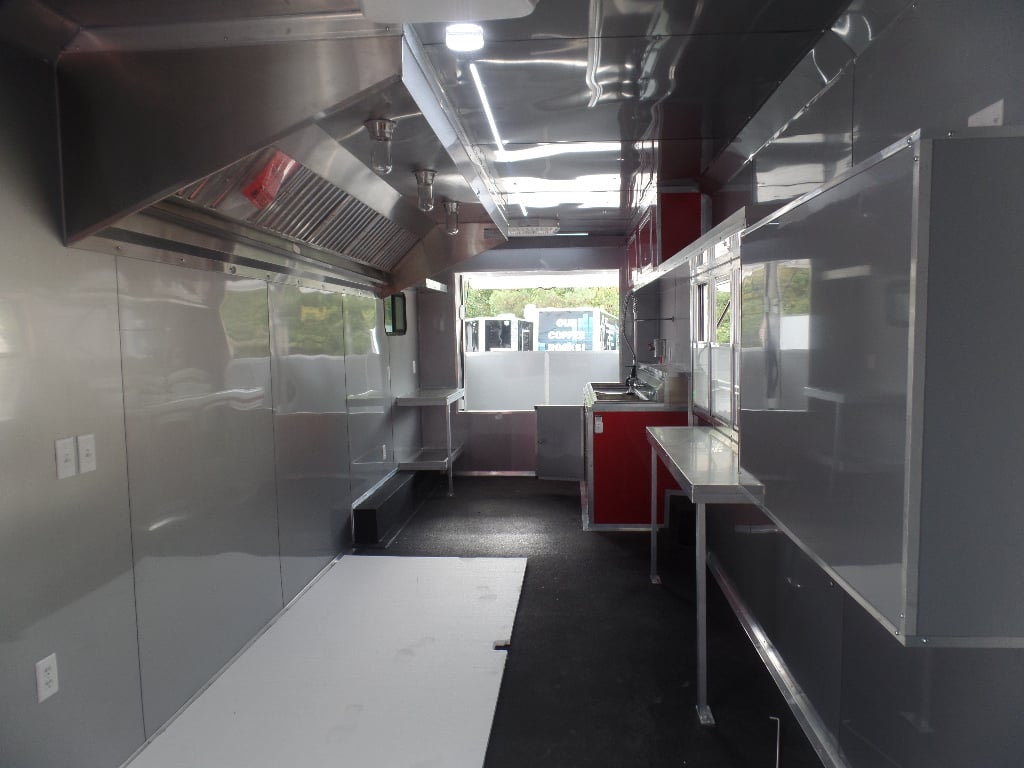 8.5' x 45' Red Gooseneck Concession Food Trailer