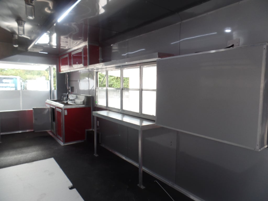 8.5' x 45' Red Gooseneck Concession Food Trailer