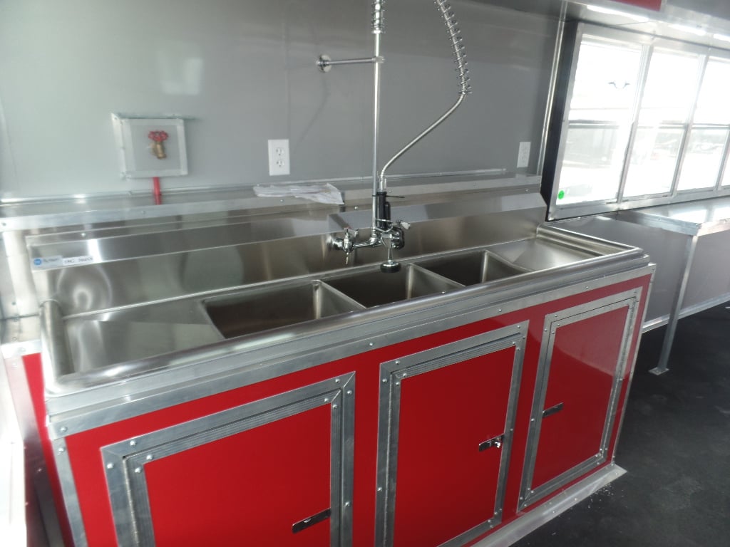 8.5' x 45' Red Gooseneck Concession Food Trailer