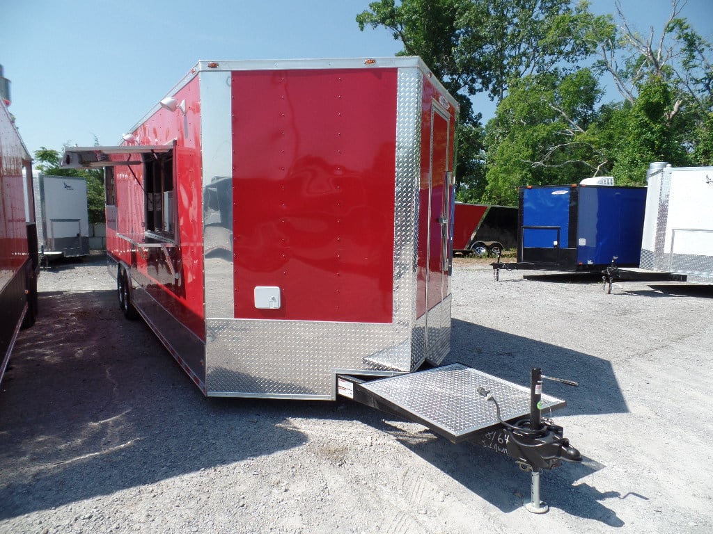 8.5' x 28' Concession Food Trailer Red With Appliances