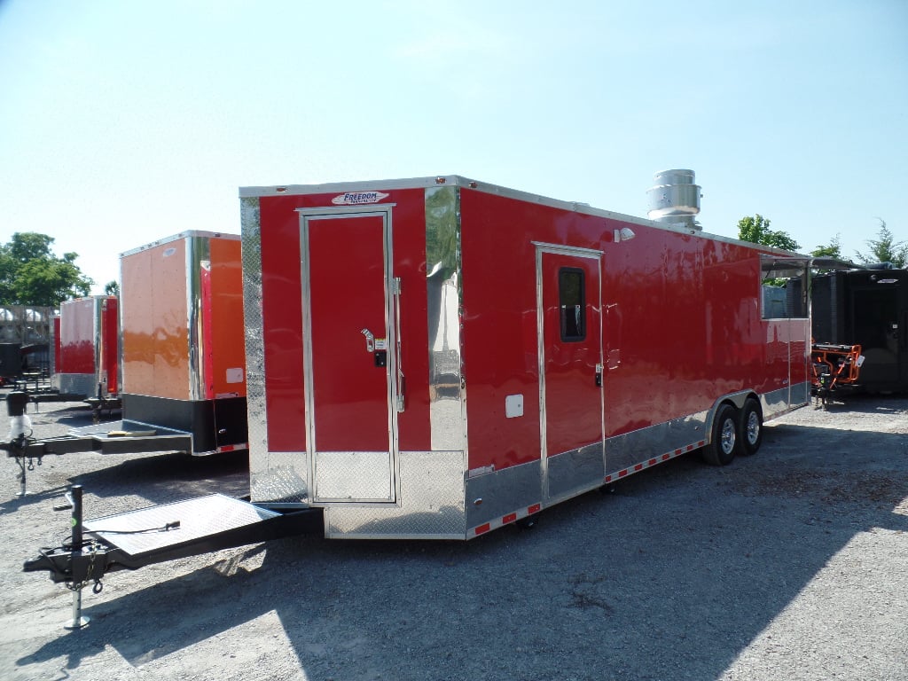 8.5' x 28' Concession Food Trailer Red With Appliances