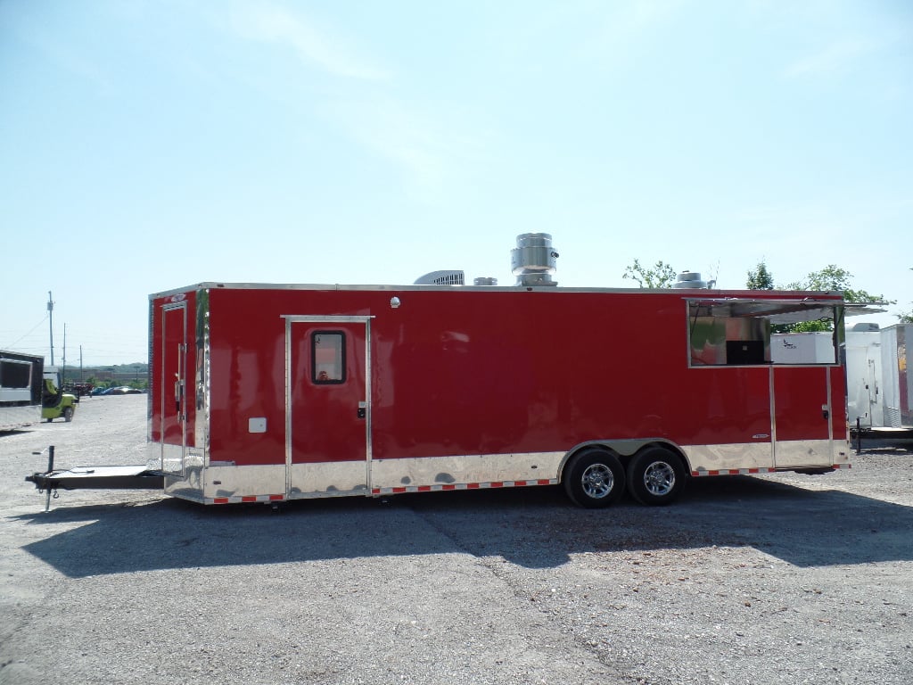 8.5' x 28' Concession Food Trailer Red With Appliances