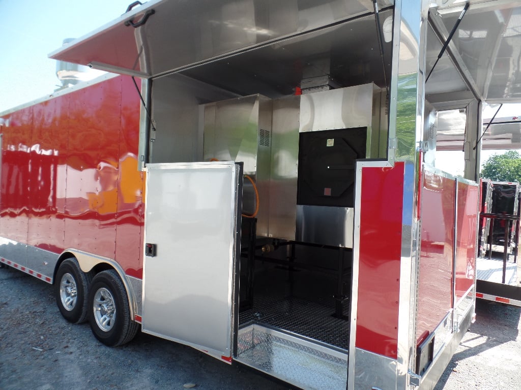 8.5' x 28' Concession Food Trailer Red With Appliances