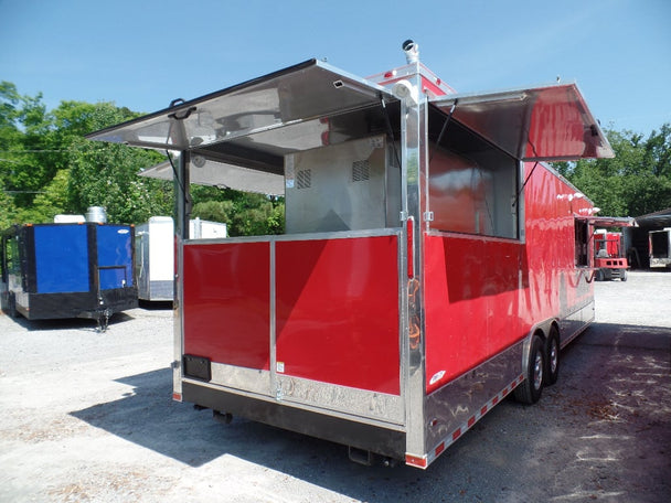 8.5' x 28' Concession Food Trailer Red With Appliances