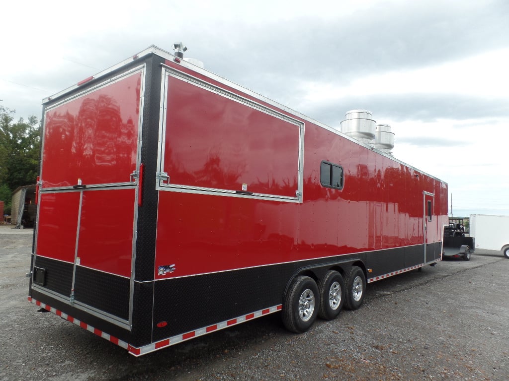 8.5' x 45' Red Gooseneck Concession Food Trailer With Appliances