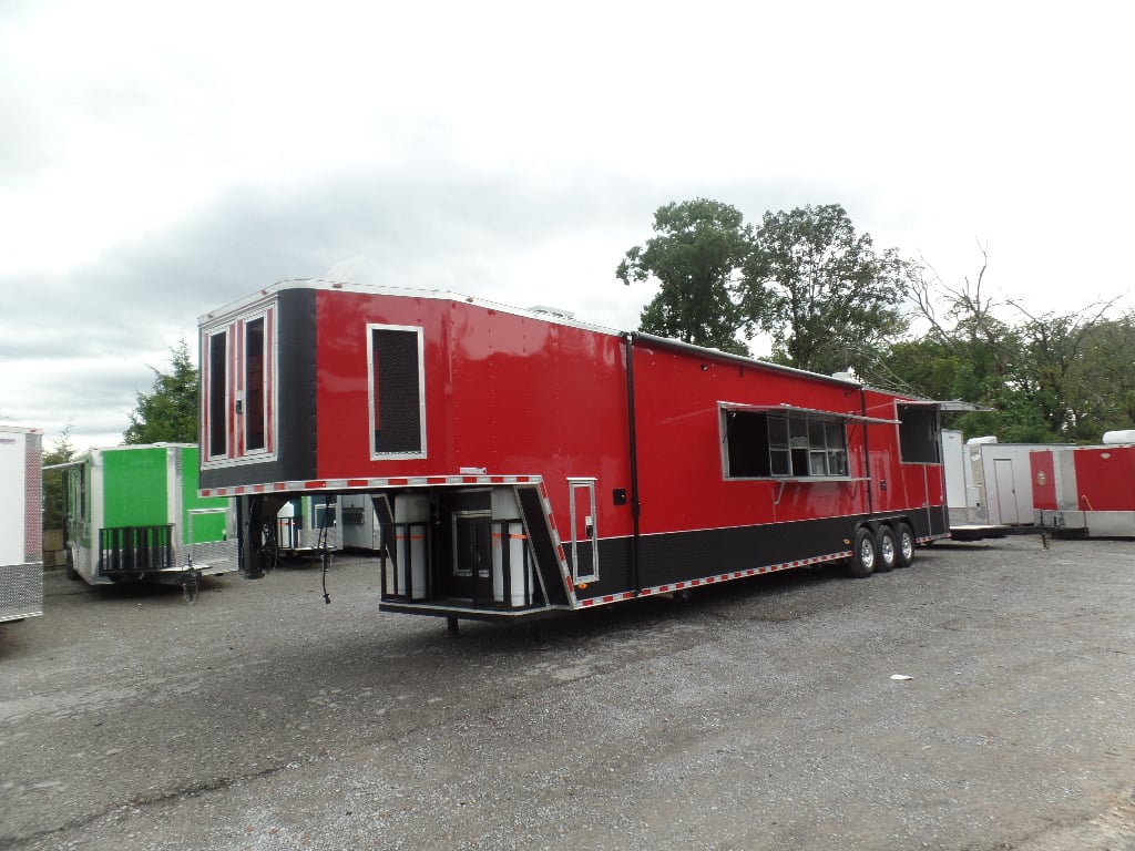 8.5' x 45' Red Gooseneck Concession Food Trailer With Appliances