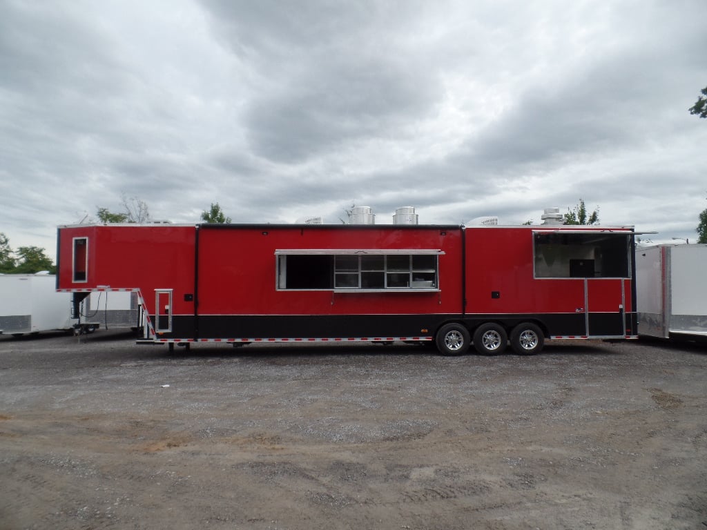 8.5' x 45' Red Gooseneck Concession Food Trailer With Appliances