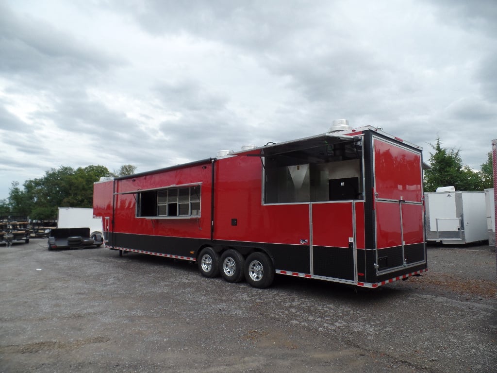 8.5' x 45' Red Gooseneck Concession Food Trailer With Appliances