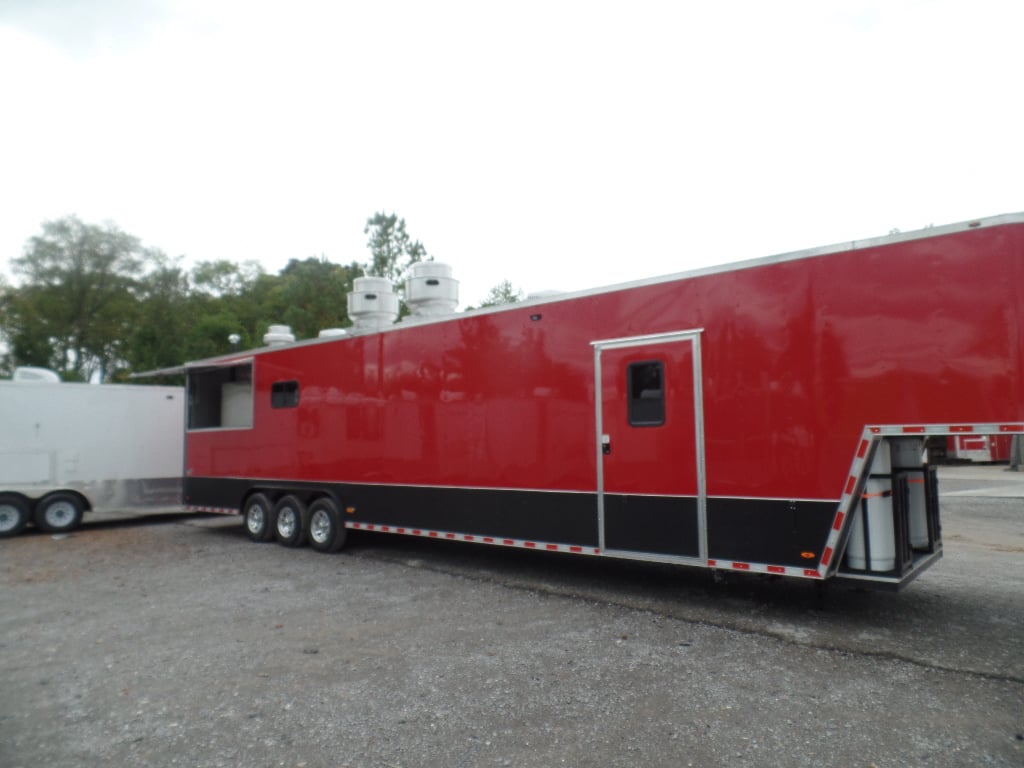 8.5' x 45' Red Gooseneck Concession Food Trailer With Appliances