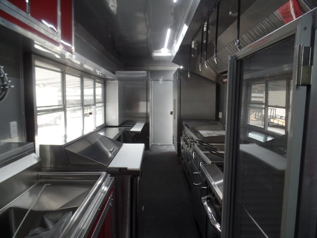 8.5' x 45' Red Gooseneck Concession Food Trailer With Appliances