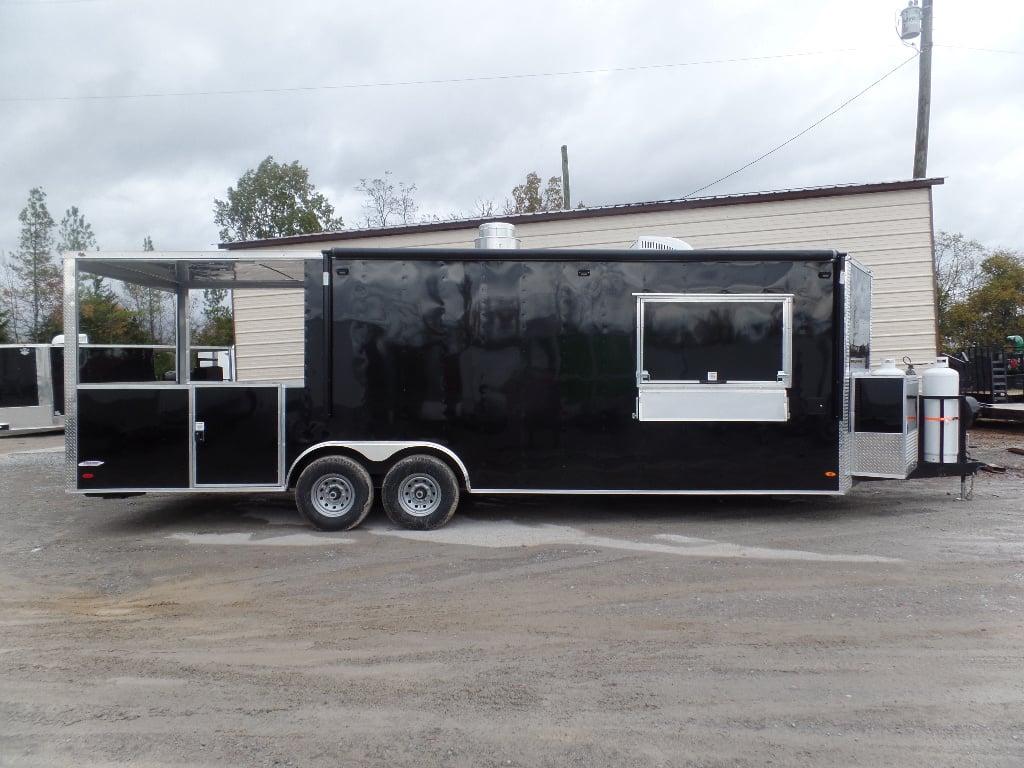 8.5' x 26' Black Porch Style Concession Food Trailer With Appliances