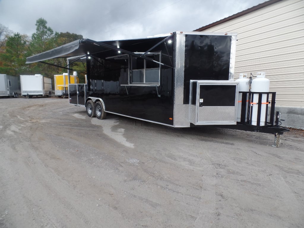 8.5' x 26' Black Porch Style Concession Food Trailer With Appliances