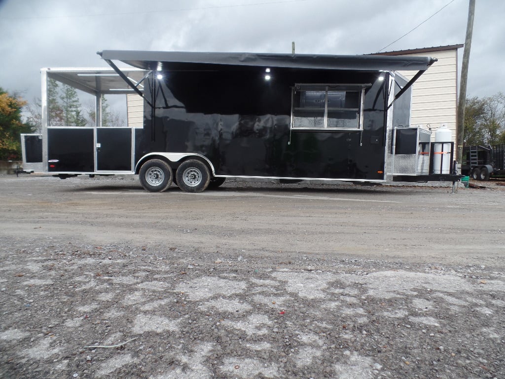 8.5' x 26' Black Porch Style Concession Food Trailer With Appliances