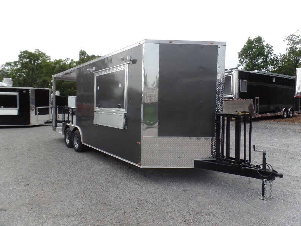 8.5' x 22' Concession Trailer Charcoal Grey BBQ Food